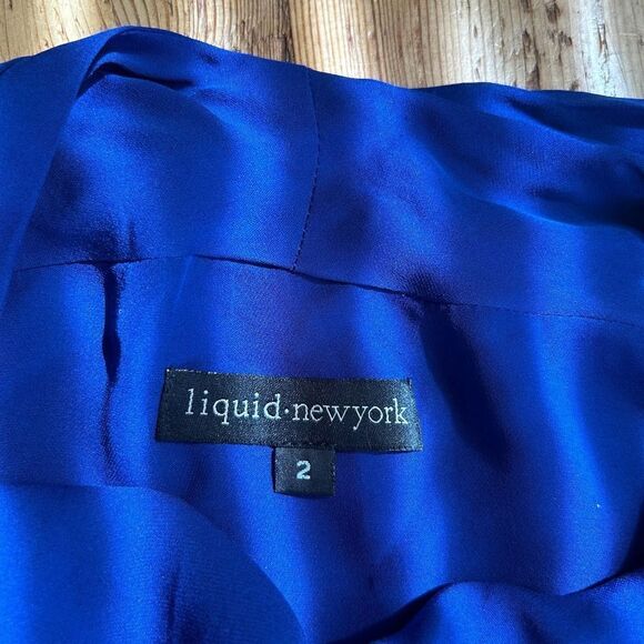 Liquid New York‎ 2 Royal Blue Slip Dress Gathered Silk - Picture 4 of 10